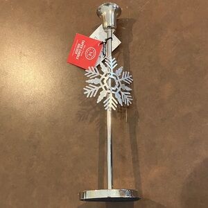NWT Martha Stewart Silver Finish Taper Candle Holder w/ Glitter Snowflake Accent
